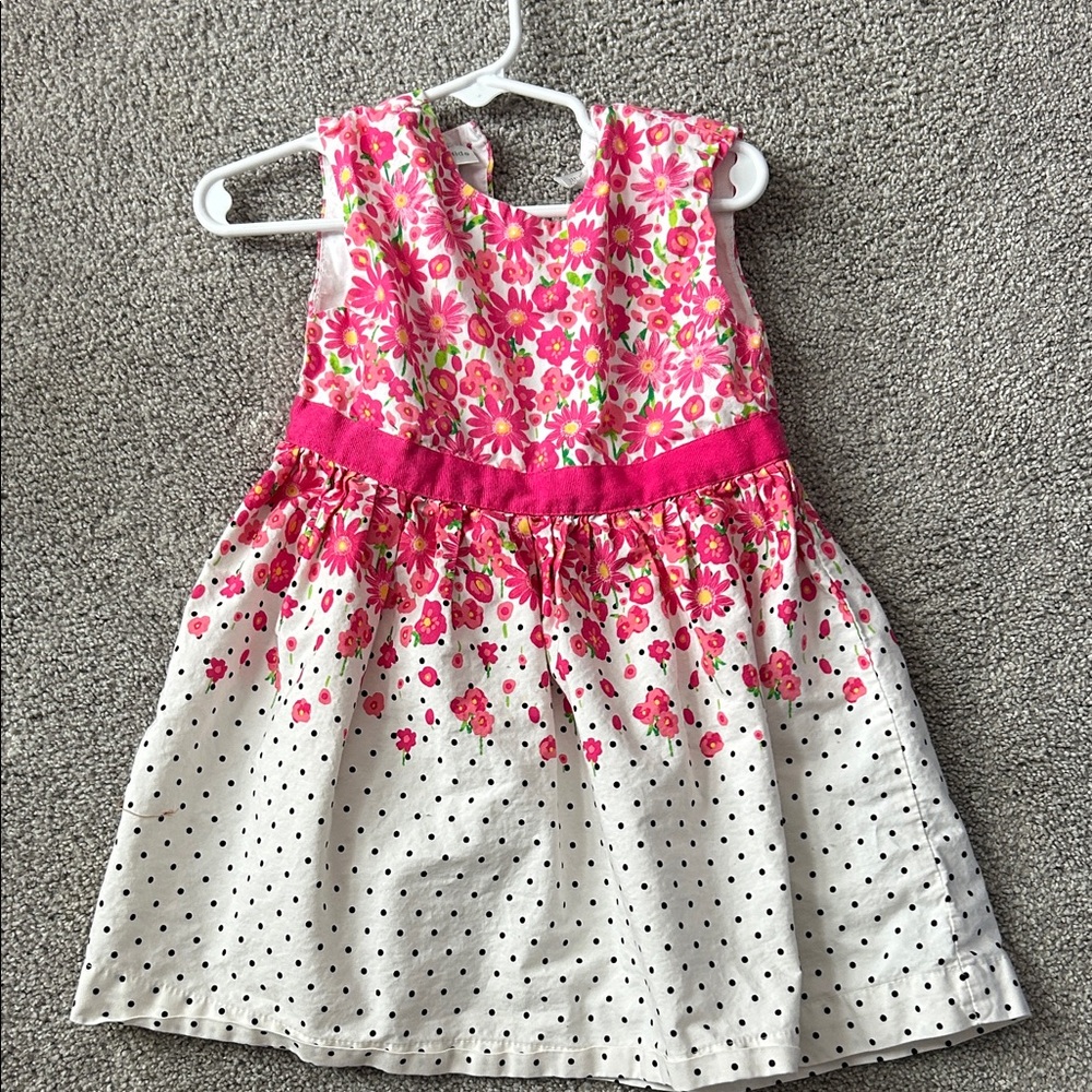 Koala Kids Pink Floral and White Polka Dot Dress